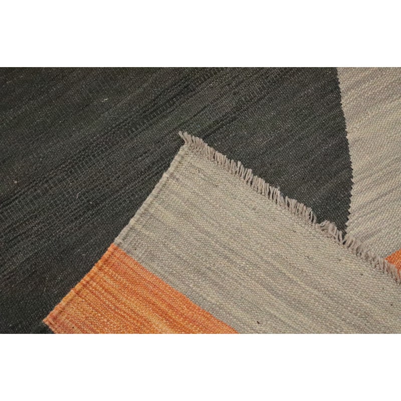 Hand Woven Oriental 100% Wool Carpet Southwestern Modern Greys & Charcoal Kilim Area Rug - 8' 10'' X 5' 7''