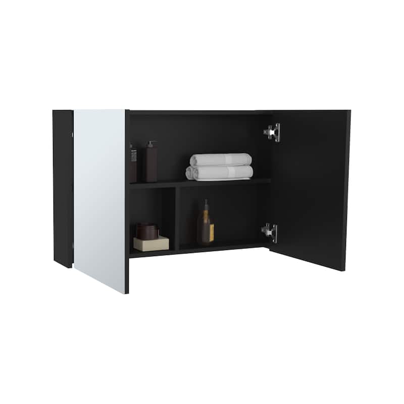 Bouti 31.5" Double Door Mirror Medicine Cabinet with 3 Shelves for Bathroom or Kitchen Storage