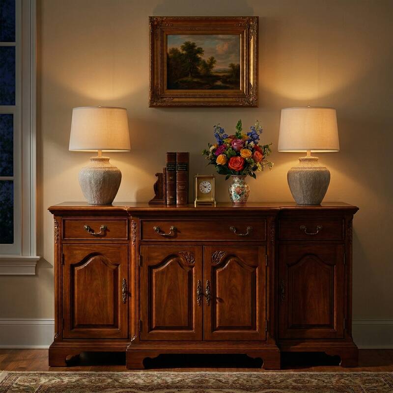 Acroma Rustic Table Lamp with Fabric Shade (Set of 2) - Set of 2