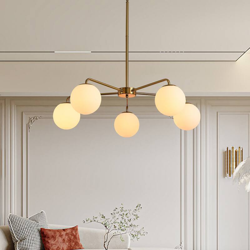 5-Light Modern Sputnik Chandeliers Frosted Glass Ceiling Pendant Light