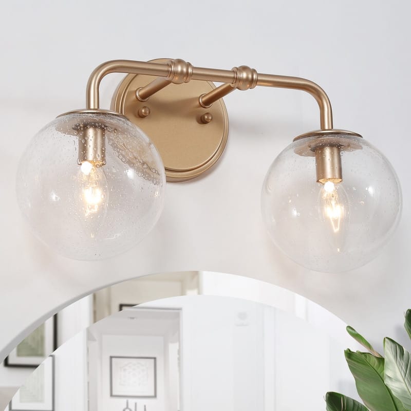 Koini Modern Glam Gold Bathroom Vanity Lights Seeded Glass Globe Dimmable Wall Sconces