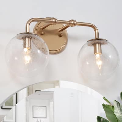 Koini Modern Glam Gold Bathroom Vanity Lights Seeded Glass Globe Dimmable Wall Sconces