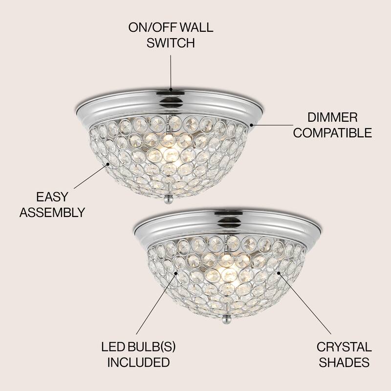 Hudson 12" 1-Light Traditional Transitional Iron LED Flush Mount, Chrome/Clear by JONATHAN Y
