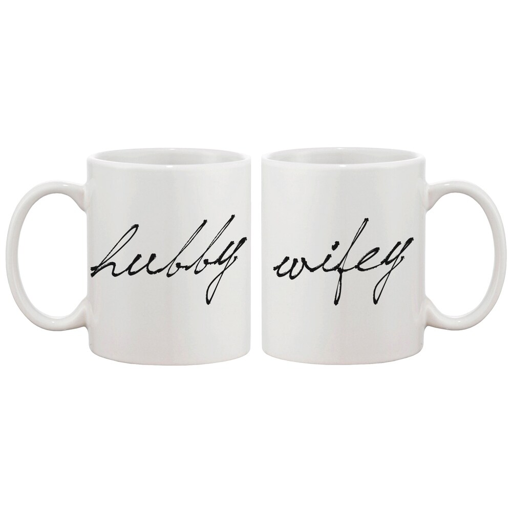 Shop Hubby And Wifey Calligraphy Style Matching Coffee Mugs Perfect Anniversary And Valentines Day Gift For Couples Overstock 14517595