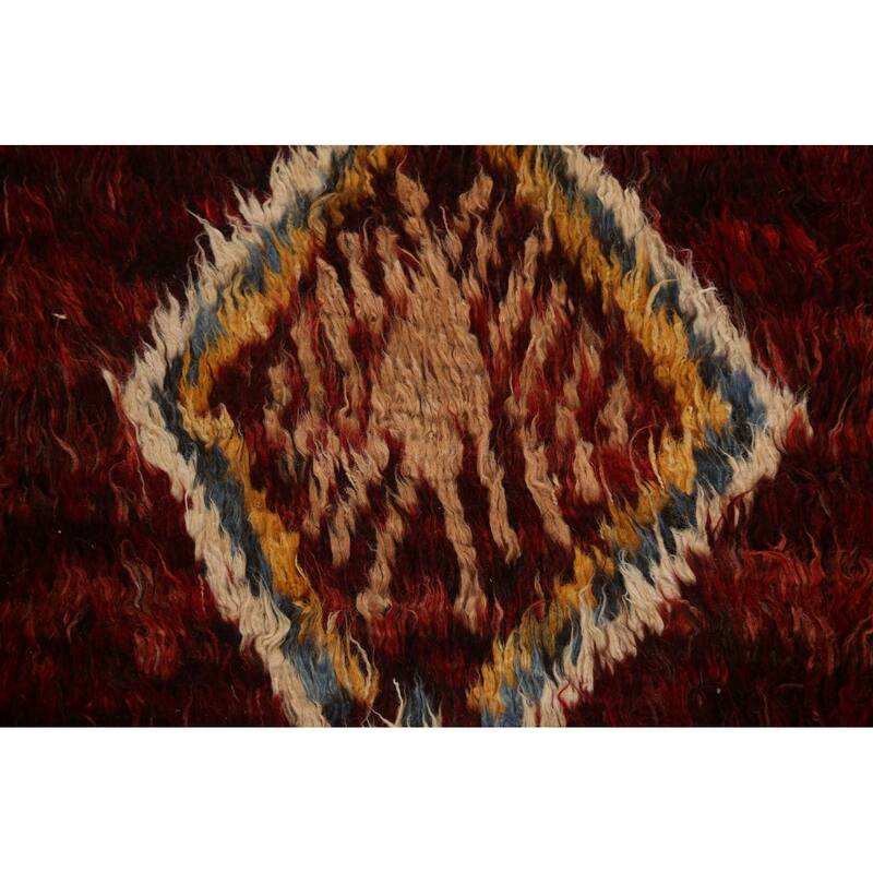 Hand Knotted Oriental 100% Wool Carpet Modern Tribal Red Moroccan Area Rug - 9' 7'' X 6' 8''