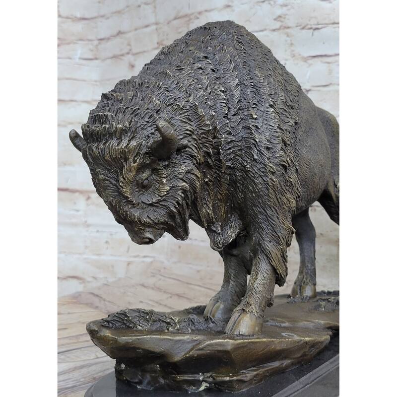 American Bison Buffalo Bronze Metal Statue Sculpture Wildlife Art Deco On Marble Base