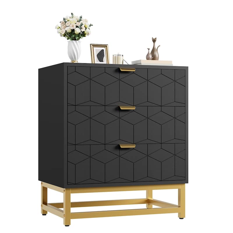 3 Drawer Dresser with Metal Legs, Wood Storage Chest for Bedroom, Living Room, Hallway, Wide Organizer