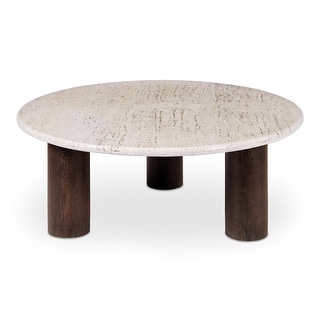 NADAAL STUDIOS Harper, Coffee Table Stone Top with Mango Wood Base - 42 X 42 X 16.14