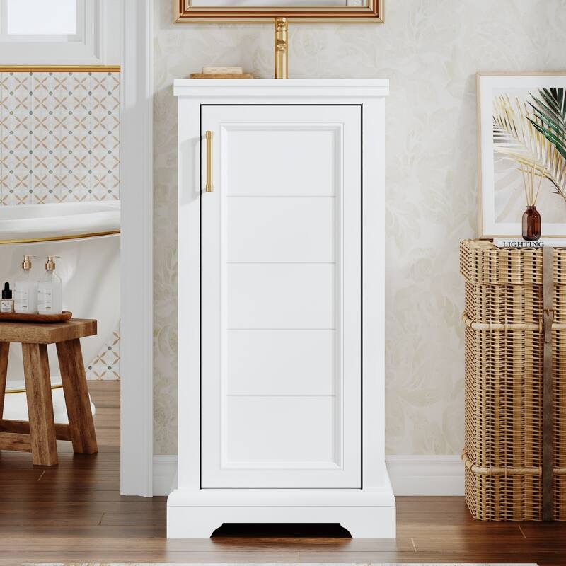 16'' Freestanding Bathroom Vanity with Single White Integrated Ceramic Sink - 16.5'' x 16.5'' x 34'' - Painted - 16.5'' x 16.5'' x 34'' - White