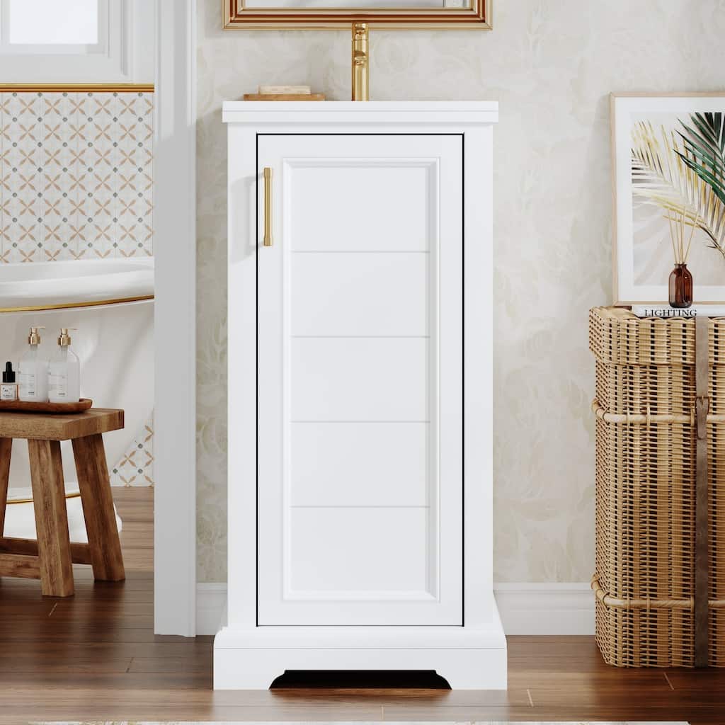 16'' Freestanding Bathroom Vanity with Single White Integrated Ceramic Sink - 16.5'' x 16.5'' x 34''