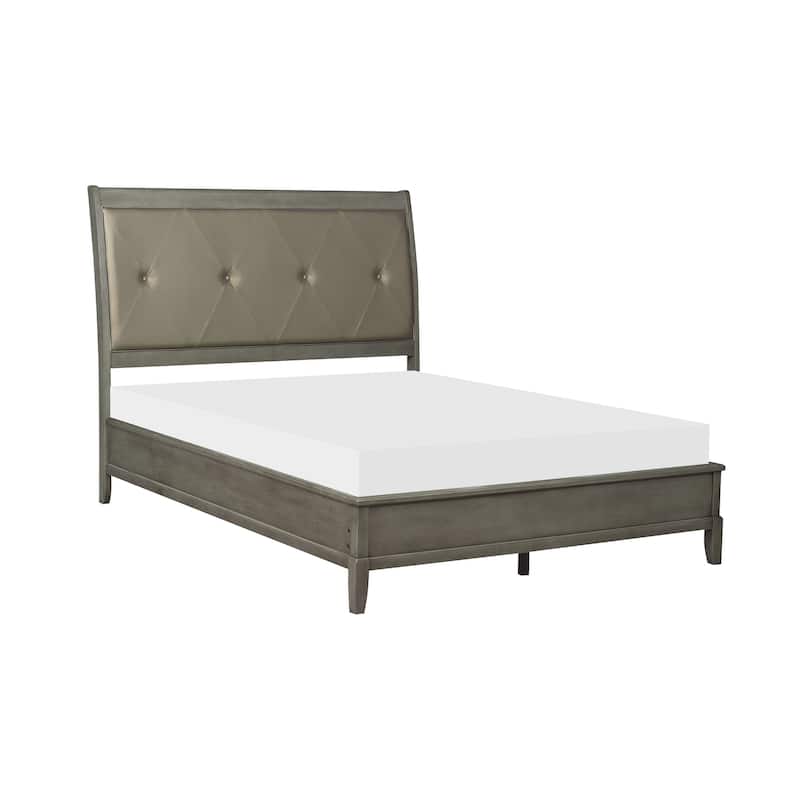 Transitional Gray Upholstered Full Size Bed with Button-Tufted Headboard - Gray