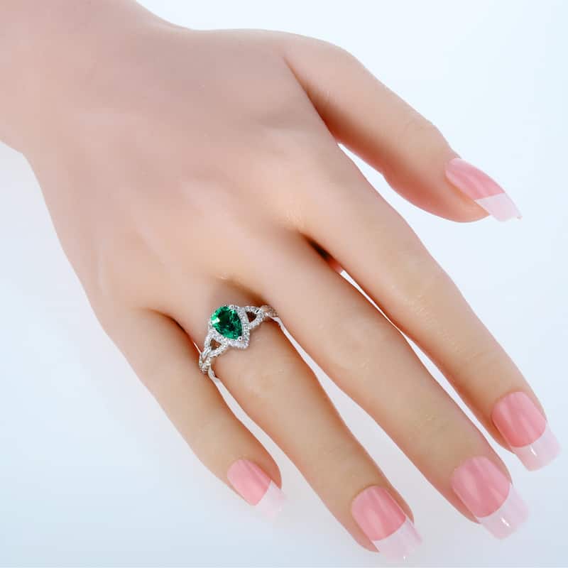 Sterling Silver 1 ct Created Emerald Halo Ring