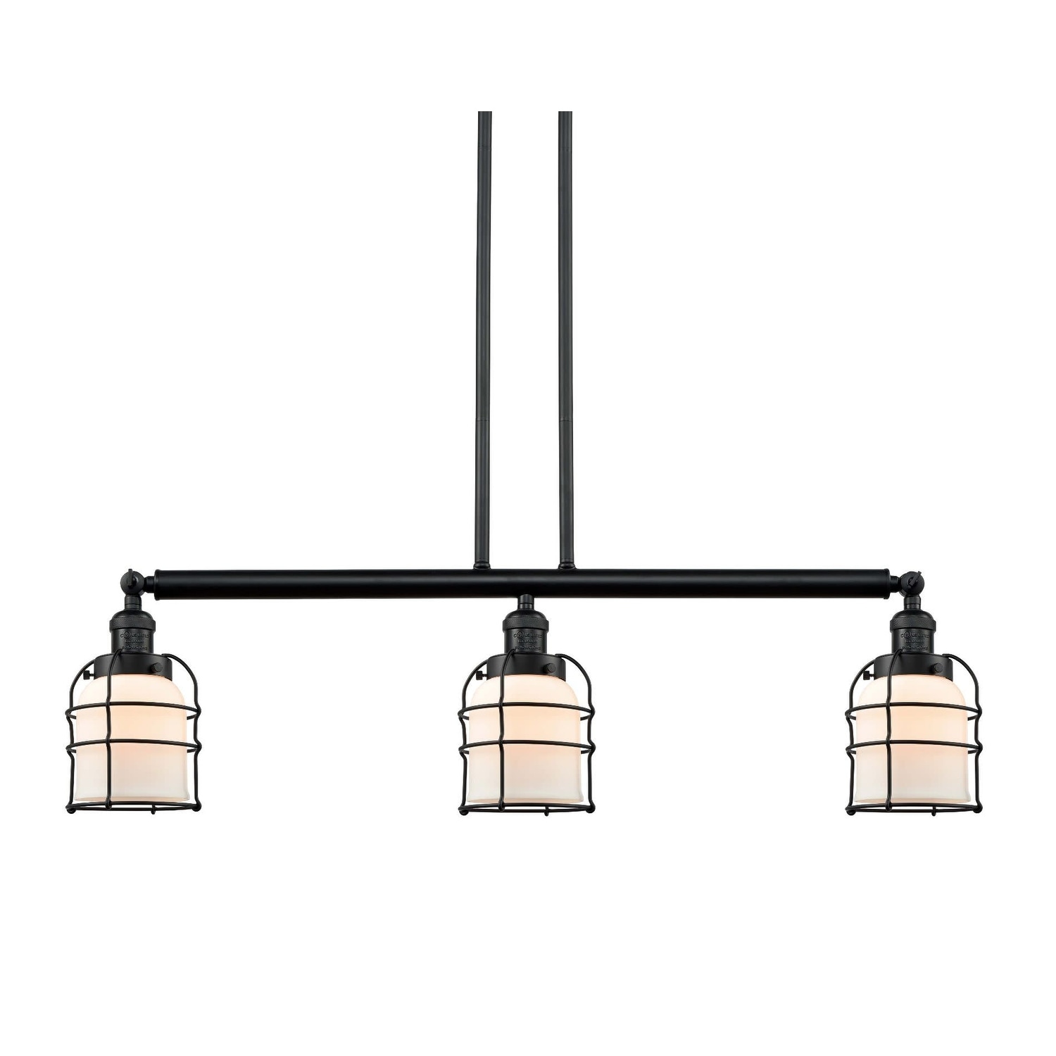 Innovations Lighting 213-S Small Bell Cage  Small Bell Cage 3 Light 39" Wide Linear Chandelier (Matte Black / Seedy) - Chandeliers For Bedrooms by Overstock.com