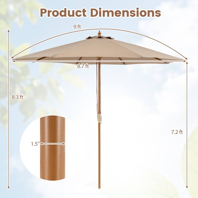 Gymax 9 FT Patio Umbrella w/Adjustable Height Rope Pulley Lift Vented