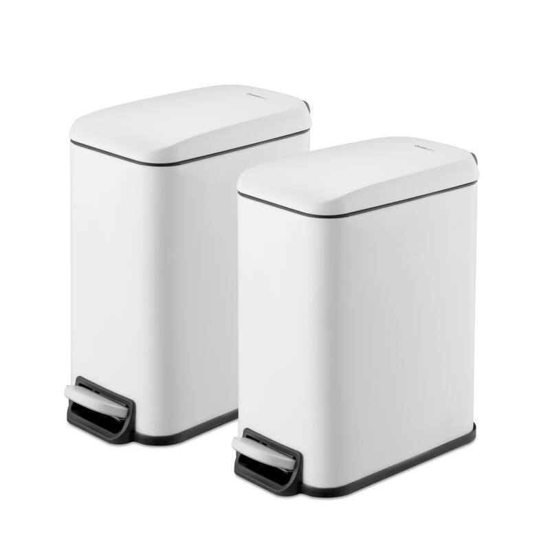 Qualiazero 5L / 1.3 Gal + 5L / 1.3 Gal Slim Stainless Steel Step Can Twin Pack - Matte White - 1.3 Gallons