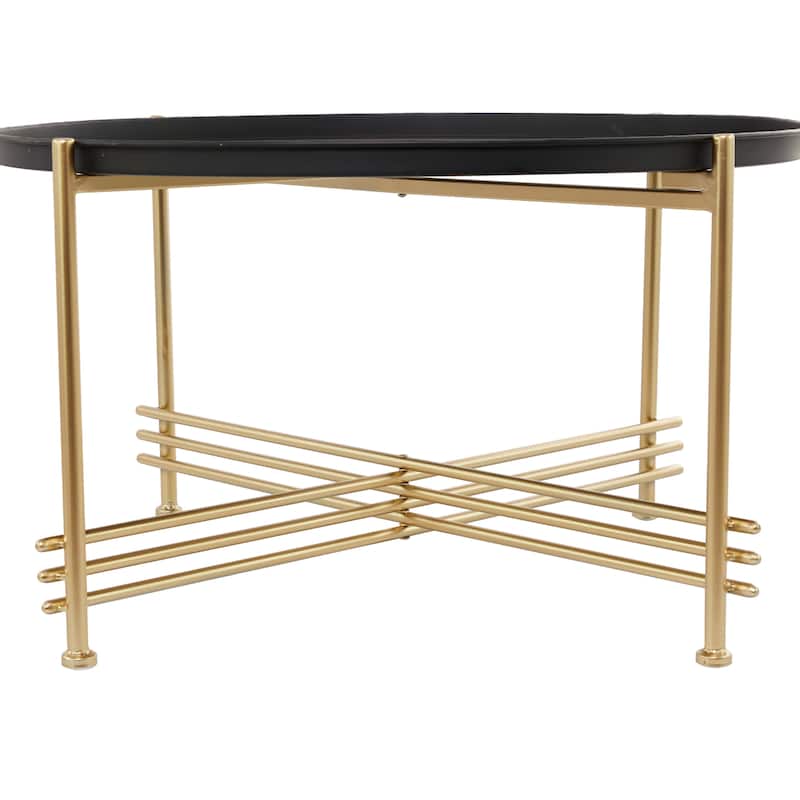 Metal Tray Top Coffee Table with Gold X-Shaped Base - Black - Roche River Decor - 33"Wx33"Lx19"H