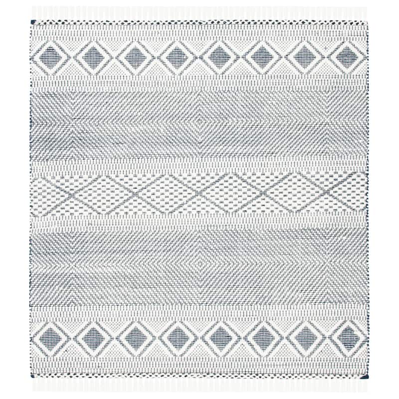 SAFAVIEH Handmade Natura Arendine Moroccan Wool Rug - 6' Square - Ivory/Navy