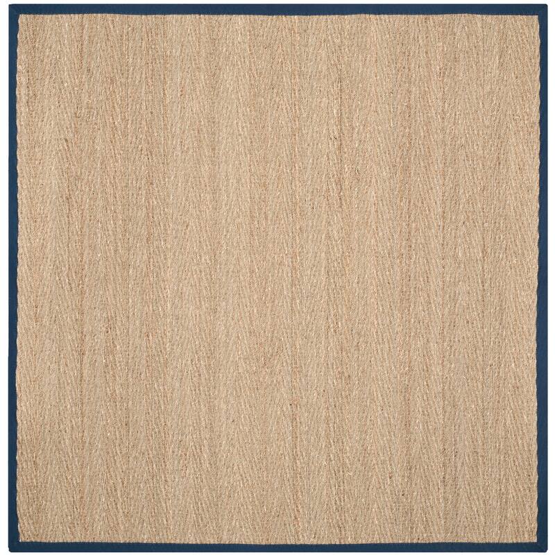 SAFAVIEH Natural Fiber Oceana Herringbone Seagrass Rug - 6' x 6' Square - Natural/Blue