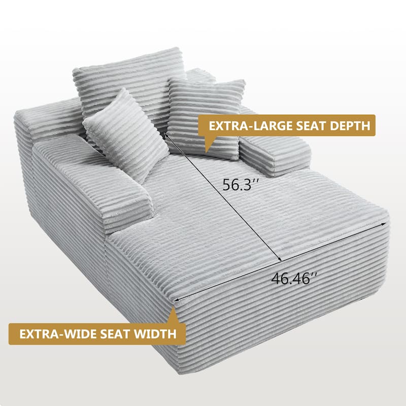 Deep Seat Chaise Lounge Chair, Wide Armrest Sleeper Sofa with Three Soft Pillows, Convertible Boneless Sofa Bed Daybed - LIGHT GREY
