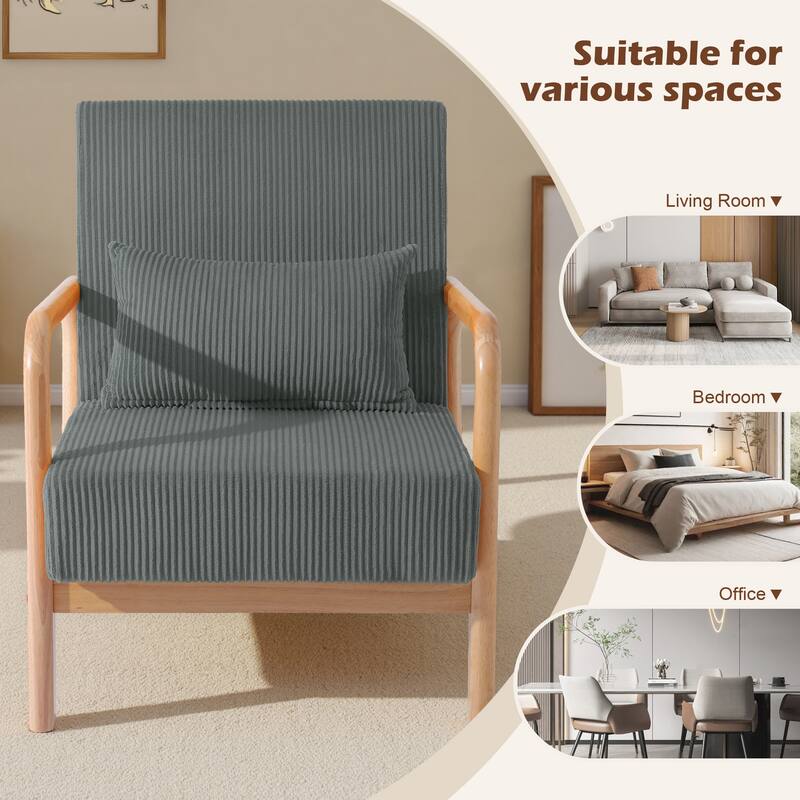 25" W Mid Century Upholstered Wood Accent Chair with Pillow set of 2
