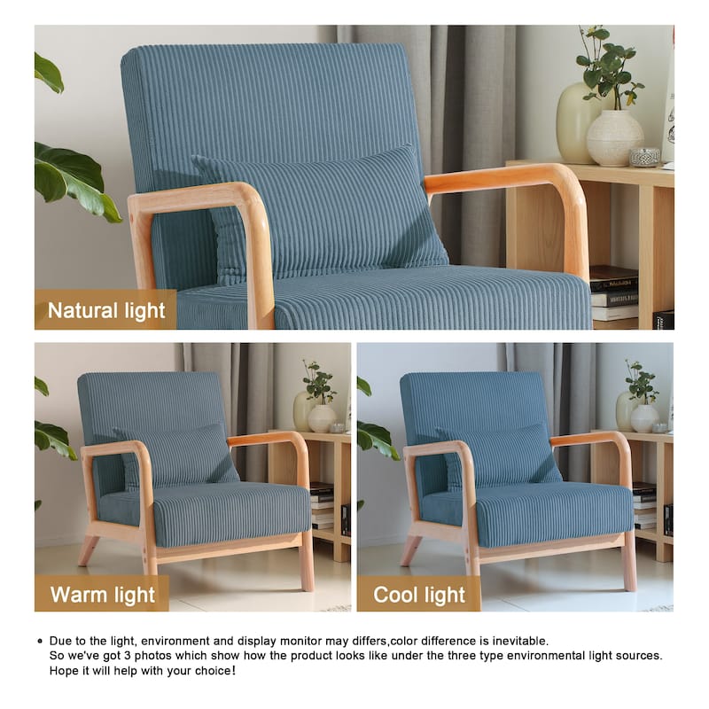 25" W Mid Century Upholstered Wood Accent Chair with Pillow set of 2