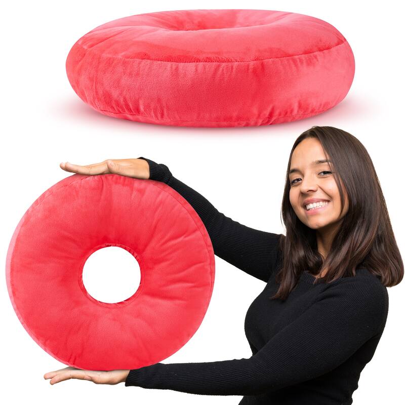 Cheer Collection Super Soft Round Donut Pillow - Assorted Colors - Hot Pink