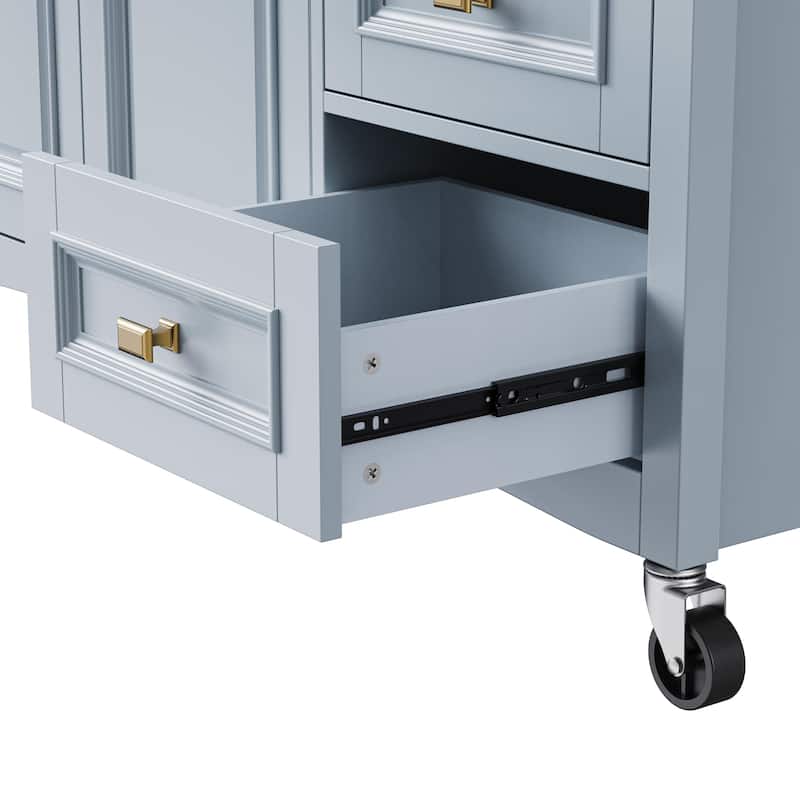 Kitchen Island on Wheels with Drop Leaf, Towel Rack, 2 Doors and 5 Drawers