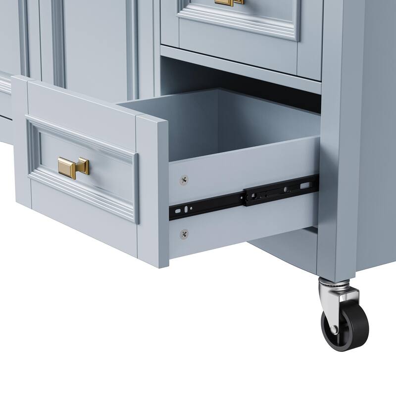 Kitchen Island on Wheels with Spice Rack, Towel Rack, 2 Doors and 5 Drawers, Kitchen Storage Cart with Adjustable Shelf