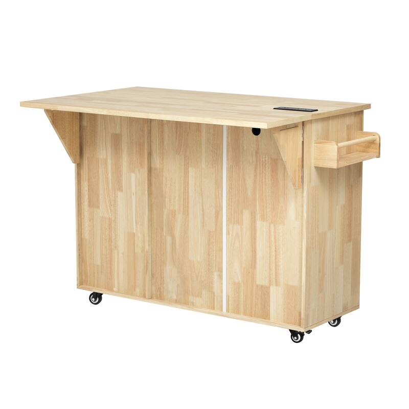 Kitchen Island with Drop Leaf, 3 Drawers and 2 Cabinets