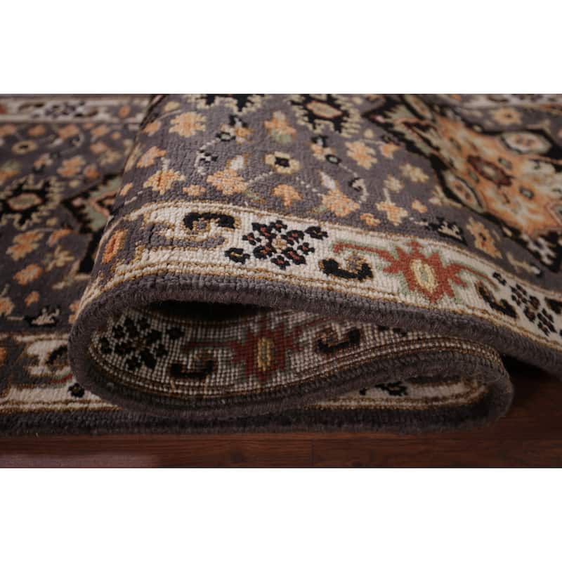 Gray Geometric Kazak Indian Runner Rug Handmade Wool Carpet - 2'7"x 10'3"