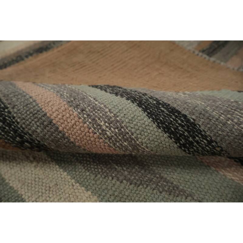Hand Woven Oriental 100% Wool Carpet Southwestern Tribal Greys & Charcoal Kilim Area Rug - 9' 11'' X 8' 3''