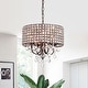Thumbnail 1, Antique Copper 4-Light Beaded Drum Shade Chandelier with Crystals - Antique Copper.