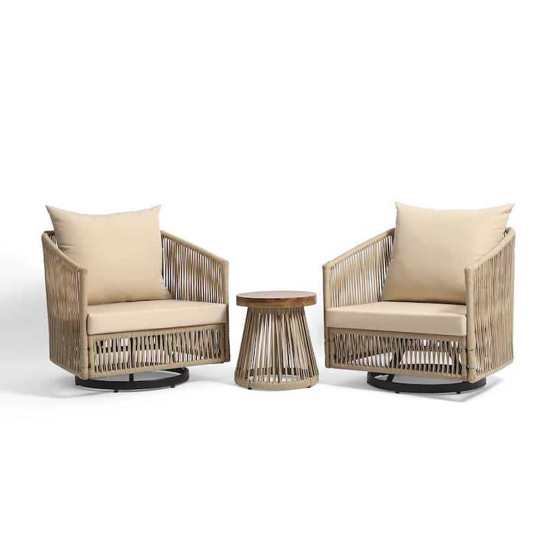 3-piece Cushioned Swivel Patio Wicker Furniture Set Outdoor Rattan Bistro Set.