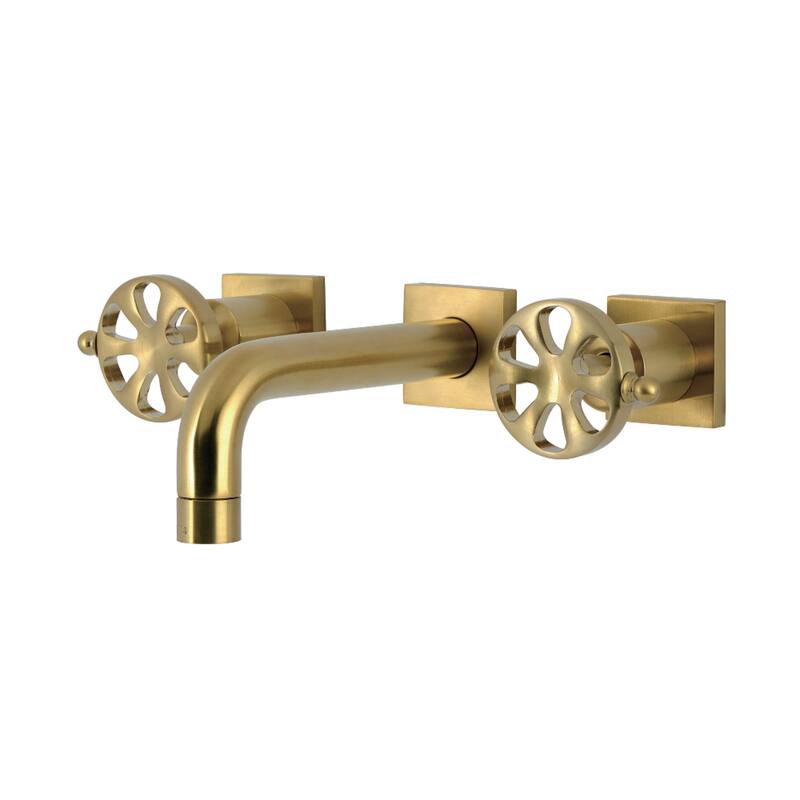 Belknap Two-Handle 3-Hole Wall Mount Bathroom Faucet in Polished Nickel - Brushed Brass