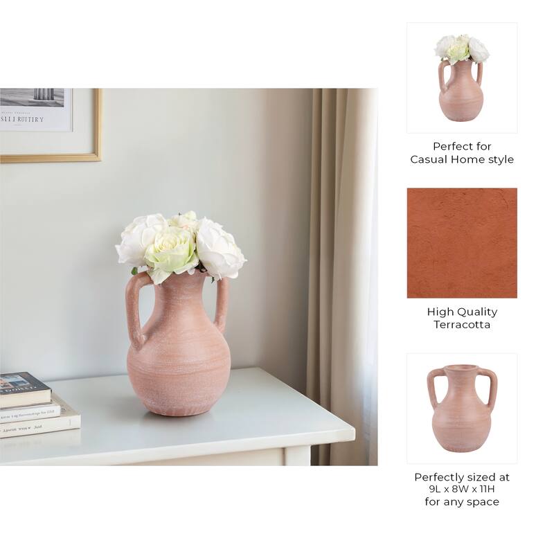 Terracotta Pottery Vase with Handles Rustic Artisan Decorative Accent
