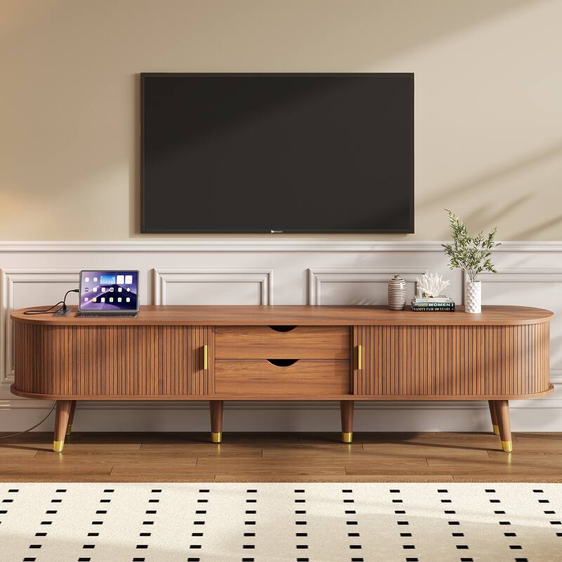 Farmhouse TV Stand for TV up to 80", Media Console with Charging Station