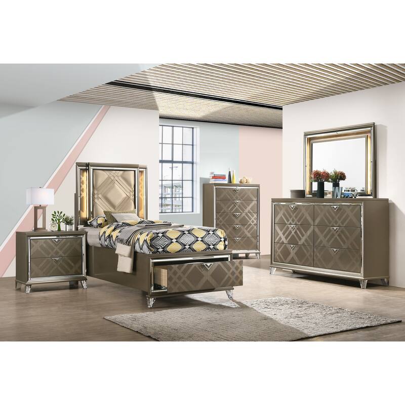 Livonia Dark Champagne Storage Bed with LED Touch Light