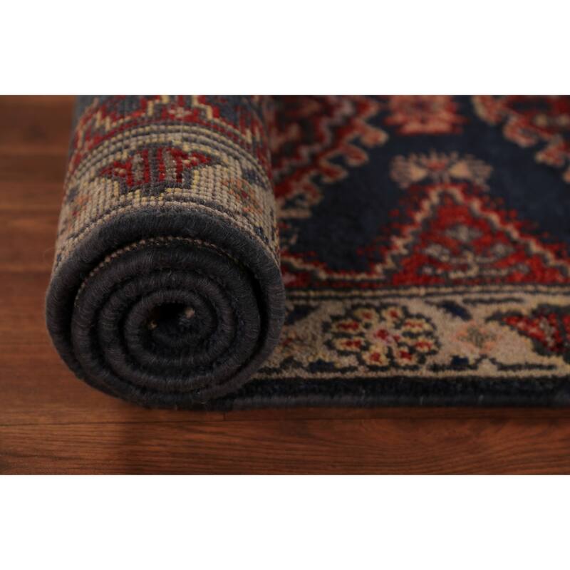 Geometric Viss Indian Runner Rug Handmade Wool Carpet - 2'7"x 8'0"