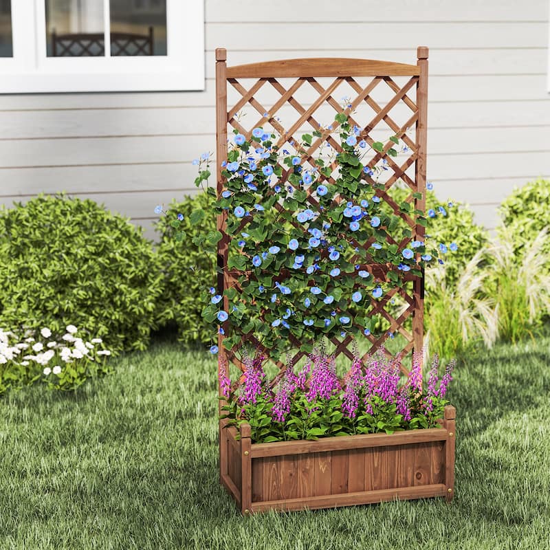 Gymax 2PCS 60'' Tall Raised Garden Bed w/ Diamond Lattice Trellis