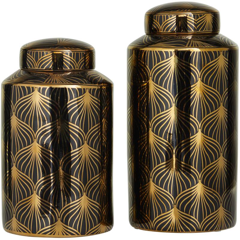 White, Black, Gold, Blue or Silver Ceramic Decorative Jars with Gold or Silver Accents (Set of 2)