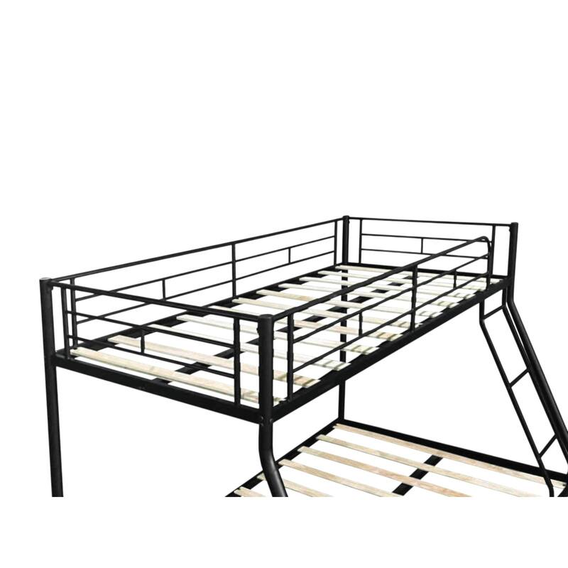 Sturdy Metal Twin over Full Bunk Bed with Noise-Free Wood Slats and Full Guardrail
