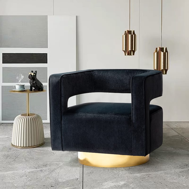 Carisa Modern Upholstered Swivel Open-Back Barrel Chair with Golden Base by HULALA HOME