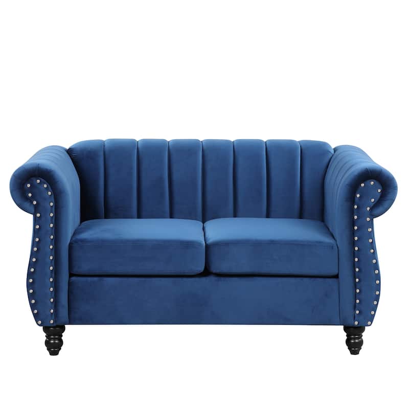 Fabric Upholstered Loveseat Sofa Couch Tufted Buttoned Backrest Settee with Solid Wood Legs for Living Room Office