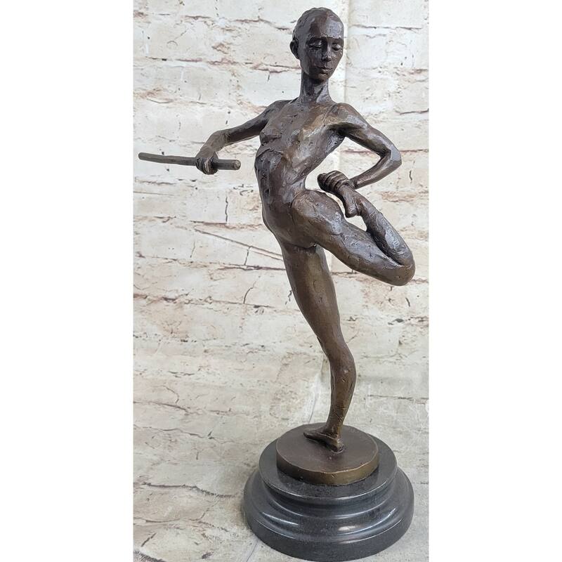 Ballerina Dancer Girl Bronze Statue Sculpture Figure On Marble Base 14 Inches X 8.5 Inches