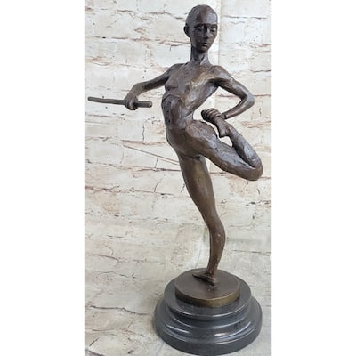 Ballerina Dancer Girl Bronze Statue Sculpture Figure On Marble Base 14 Inches X 8.5 Inches