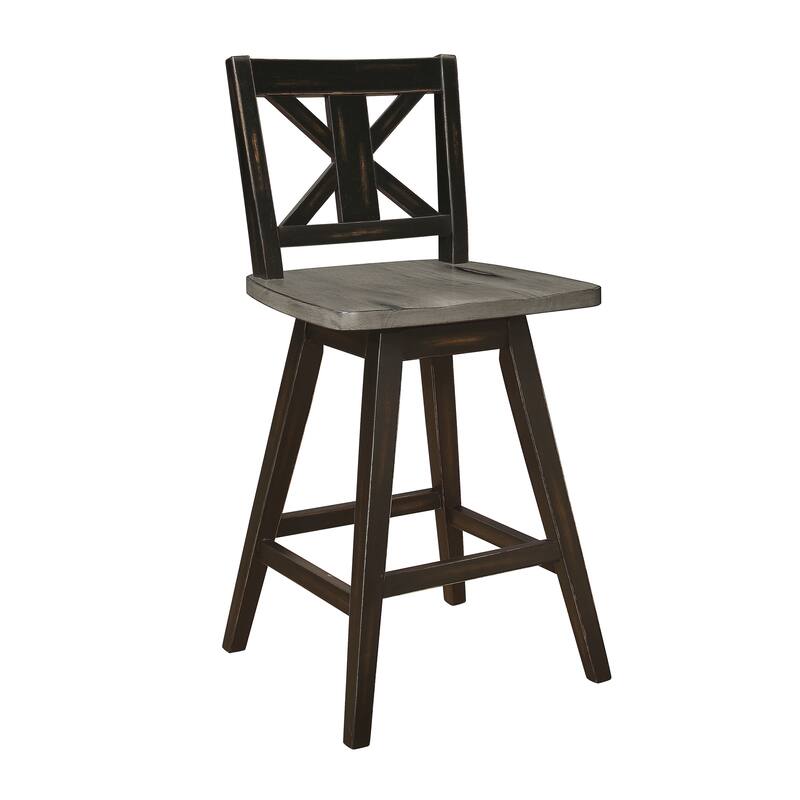 Roux Swivel Counter Height Barstool (Set of 2) - Black/Grey (Cross-Back)