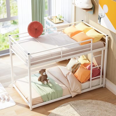 Twin over Twin Metal Bunk Bed, Low Bunk Bed with Ladder