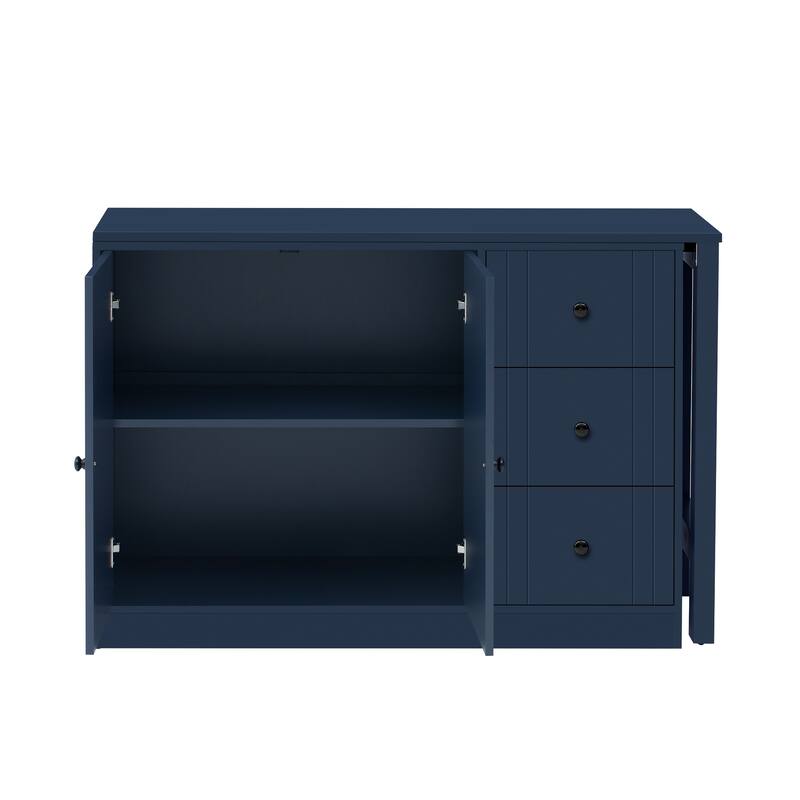 89.7" Wooden Sideboard with Extendable Table, 2 Doors & 3 Drawers Storage Cabinet for Living Room, Study, Kitchen