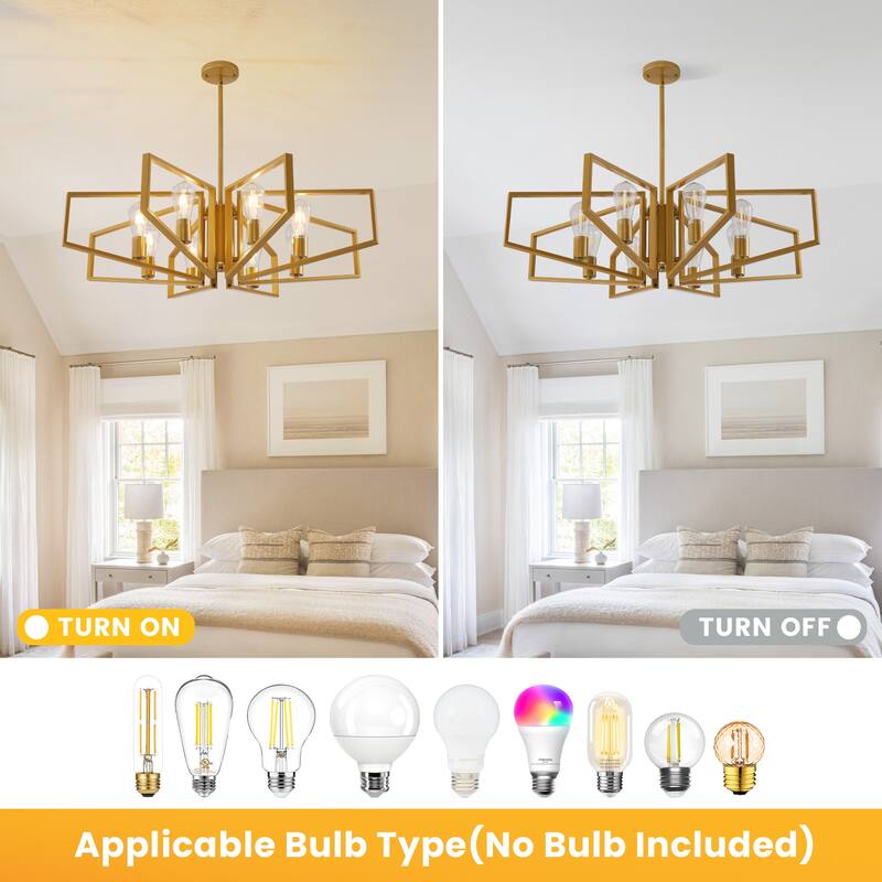 8-Light Modern Round Chandelier, Luxury Chandelier Fixture for Kitchen Island Bedroom Hotel Dia 35 Inches, Adjustable Height