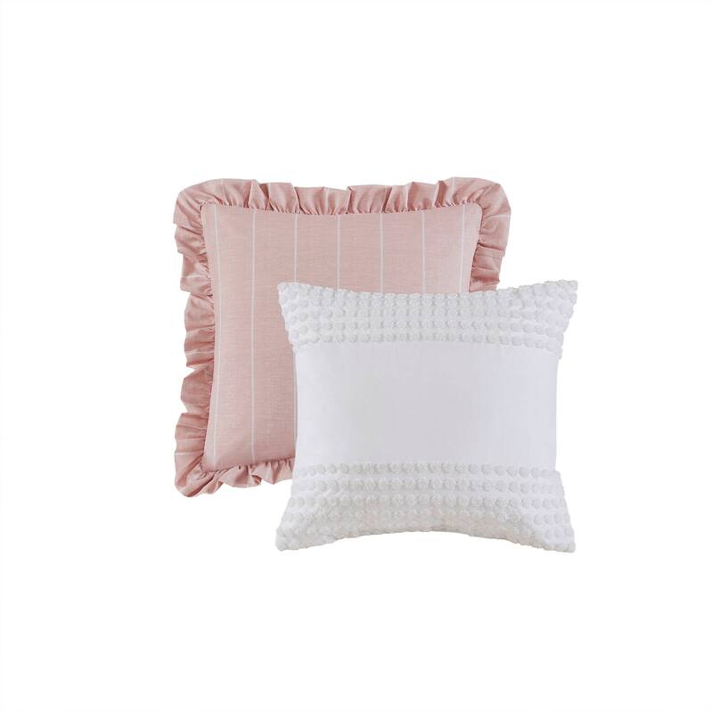 Romantic King 8PC Floral Comforter Set Cotton Reversible with Bed Skirt & Decorative Pillows